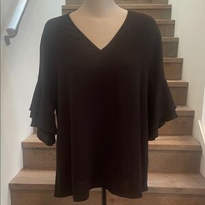 SHEIN Black V-Neck Layered Ruffle Sleeve Tunic